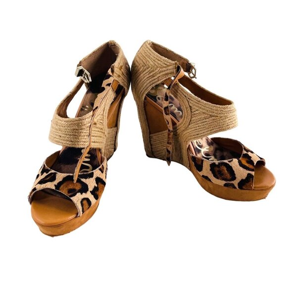Sam Edelman Leopard Print Espadrille Wedge Sandals Size 9.5 - Picture 1 of 5